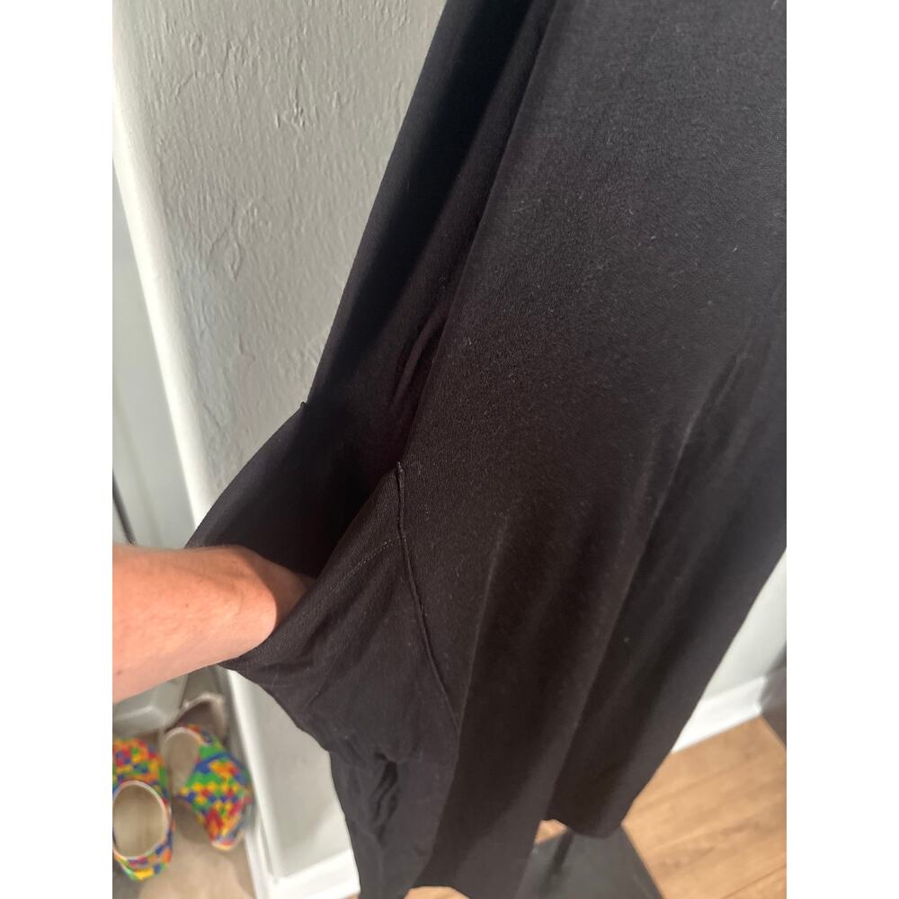 Eileen Fisher Funnel Neck Midi Cocoon Dress XS Black Sleeveless Pocket Lagenlook - Picture 4 of 9
